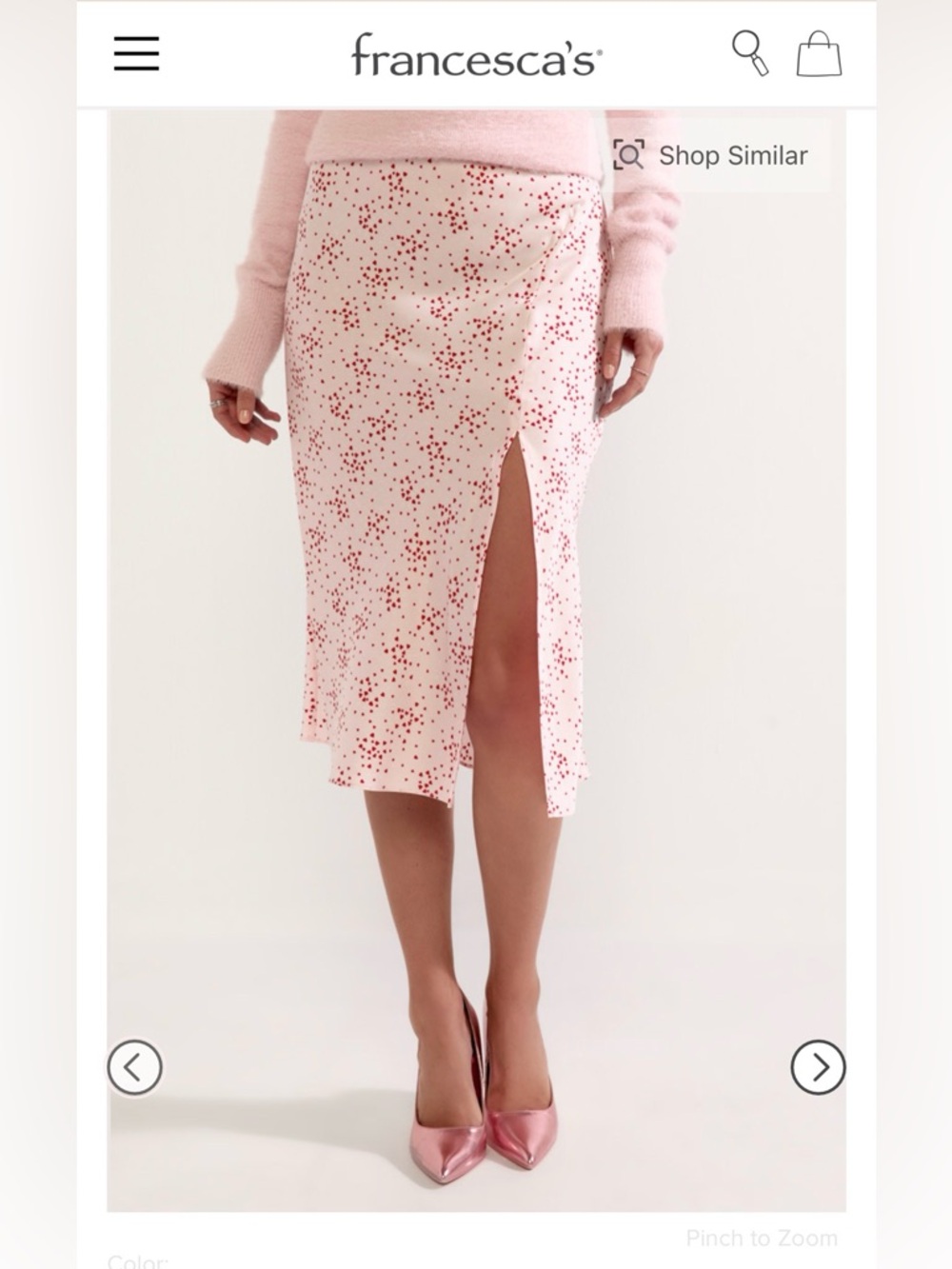 Francesca's Collections Pink Maxi Skirt with Red Heart Print